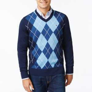 Men Tasso Elba Argyle sweater 100% cashmere sz XL